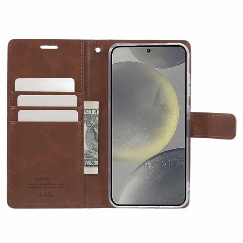 TopSave Goospery BLUEMOON Card Slot w/Magnetic Clip Leather Folio Wallet Flip For Samsung Galaxy S24 6.2", Brown