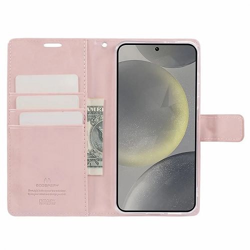 TopSave Goospery BLUEMOON Card Slot w/Magnetic Clip Leather Folio Wallet Flip For Samsung Galaxy S24 6.2", Rose Gold