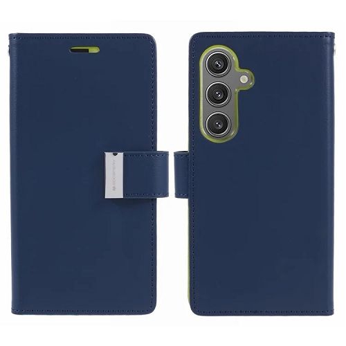 TopSave Goospery RICH MAX(5) Card Slot w/Magnetic Clip Leather Folio Wallet Flip For Samsung Galaxy S24 6.2", Navy Blue