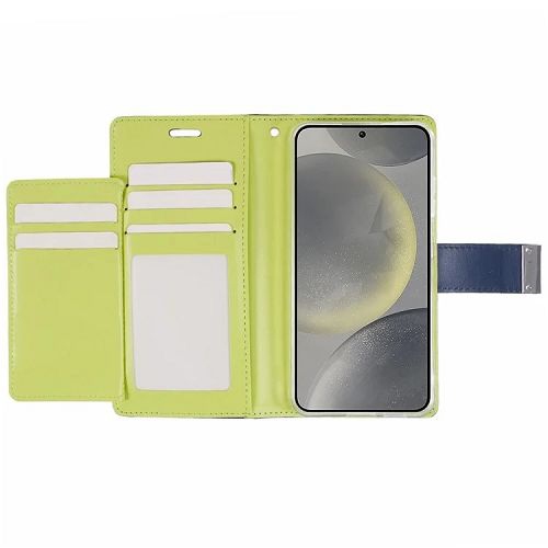 TopSave Goospery RICH MAX(5) Card Slot w/Magnetic Clip Leather Folio Wallet Flip For Samsung Galaxy S24 6.2", Navy Blue