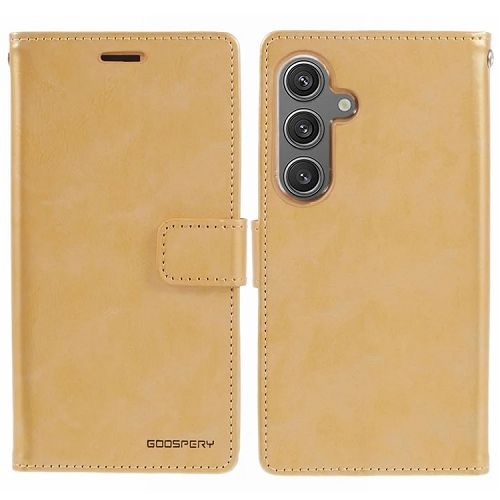 TopSave Goospery BLUEMOON Card Slot w/Magnetic Clip Leather Folio Wallet Flip For Samsung Galaxy S24 6.2", Gold