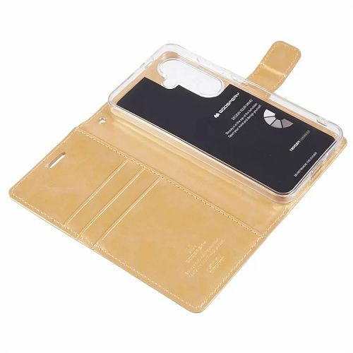 TopSave Goospery BLUEMOON Card Slot w/Magnetic Clip Leather Folio Wallet Flip For Samsung Galaxy S24 6.2", Gold