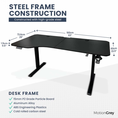 MotionGrey Ergo2 – Bureau debout électrique gauche réglable en L avec réglages de mémoire – Cadre noir supérieur 63 x 24&nbsp;po – Bureau ergonomique