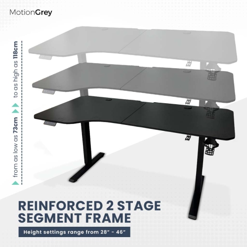 MotionGrey Ergo2 – Bureau debout électrique gauche réglable en L avec réglages de mémoire – Cadre noir supérieur 63 x 24&nbsp;po – Bureau ergonomique