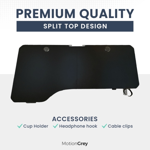 MotionGrey Ergo2 – Bureau debout électrique gauche réglable en L avec réglages de mémoire – Cadre noir supérieur 63 x 24&nbsp;po – Bureau ergonomique