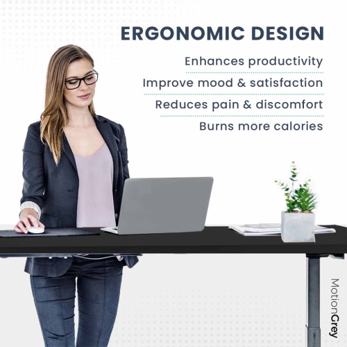 MotionGrey Ergo2 – Bureau debout électrique gauche réglable en L avec réglages de mémoire – Cadre noir supérieur 63 x 24&nbsp;po – Bureau ergonomique
