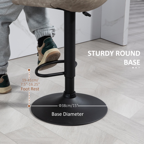 HOMCOM Adjustable Bar Stools Set of 2, Swivel Barstools with Back and Footrest, Faux Leather Counter Height Bar Chairs for Kitchen, Dining Room, Bar,