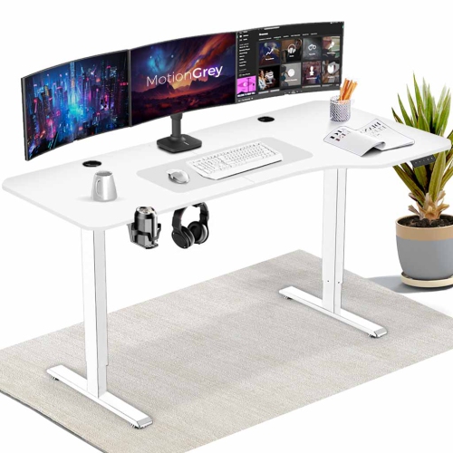 MotionGrey – Bureau debout en L à hauteur réglable, 160x60&nbsp;cm, bureau en coin, bureau en L, support de bureau assis/debout électrique d’ordinate