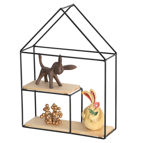 HIKOLAYAE  2 Tier Floating Shelf Wood Wall Stoage Rack