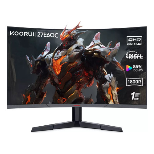 KOORUI  27 Inch 2K Qhd Curved Gaming Monitor, 144Hz 1Ms Adpitive-Sync, 100% Srgb 1440P Desktop Computer Monitor for Gaming, HDMI & Display Ports, 27E6Qc