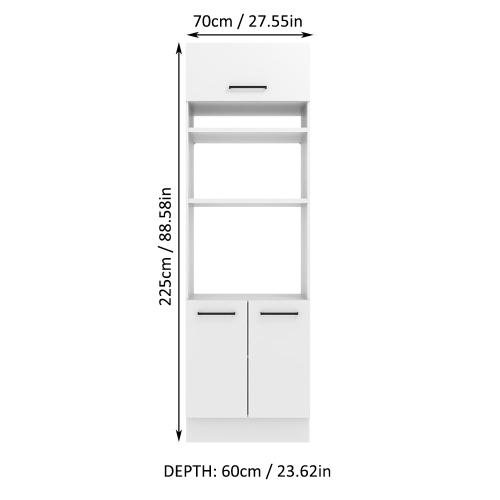 Madesa Hazel 2 Door Pantry Kitchen Storage Cabinet with Horizontal Door and 3 Shelves 89 Inch Organization Unit - White