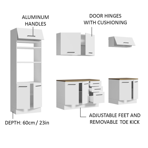 Madesa Full Set Hazel Kitchen Storage Cabinet 107 Inch Organization Unit with Multiple Compartments - White/Brown