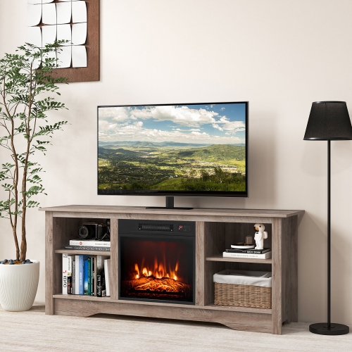 Gymax 58'' TV Stand w/ 18'' Electric Fireplace Heater 3-Adjustable Shelves for 65'' TV