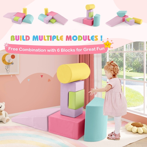 Gymax 6 PCS Kids Climber Play Set Indoor Foam Climb & Crawl Activity Blocks w/ Cover