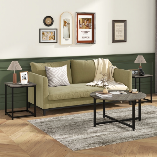 Gymax Round Nesting Table Set of 3 Coffee Table w/ 2 End Tables Sturdy Metal Frame