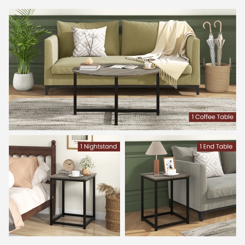 Gymax Round Nesting Table Set of 3 Coffee Table w/ 2 End Tables Sturdy Metal Frame