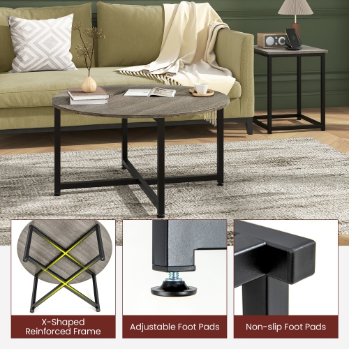 Gymax Round Nesting Table Set of 3 Coffee Table w/ 2 End Tables Sturdy Metal Frame