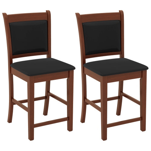 GYMAX  Upholstered Counter Stool Set Of 2 W/ Solid Rubber Wood Frame Ergonomic Backrest