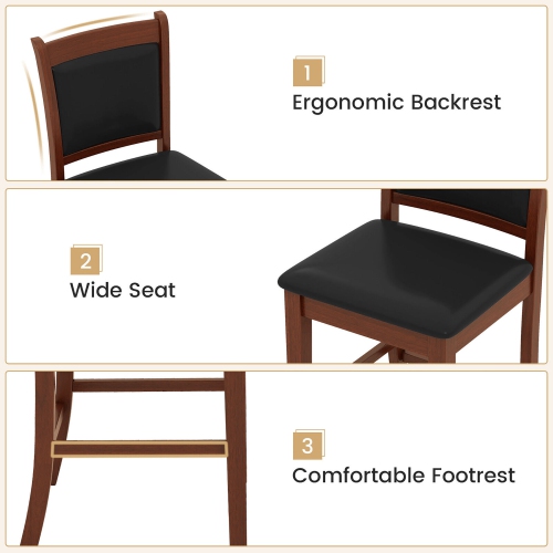 Gymax Upholstered Counter Stool Set of 4 w/ Solid Rubber Wood Frame Ergonomic Backrest