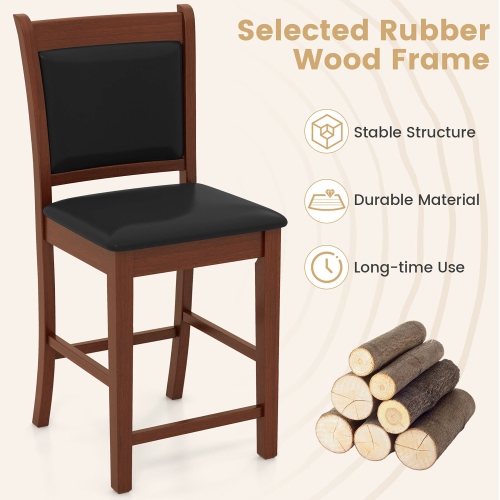 Gymax Upholstered Counter Stool Set of 4 w/ Solid Rubber Wood Frame Ergonomic Backrest