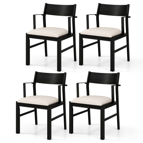 GYMAX  Dining Chair W/ Arms Set Of 4 Modern Kitchen Chairs W/ Contoured Backrest & Cream In Black