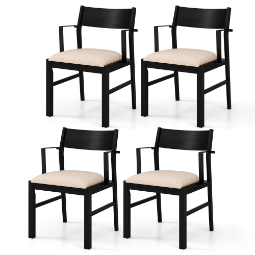 GYMAX  Dining Chair W/ Arms Set Of 4 Modern Kitchen Chairs W/ Contoured Backrest & Beige In Black