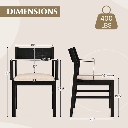 Gymax Dining Chair w/ Arms Set of 4 Modern Kitchen Chairs w/ Contoured Backrest Black & Beige