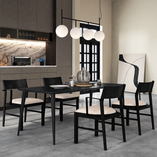Gymax Dining Chair w/ Arms Set of 4 Modern Kitchen Chairs w/ Contoured Backrest Black & Beige