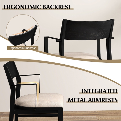 Gymax Dining Chair w/ Arms Set of 4 Modern Kitchen Chairs w/ Contoured Backrest Black & Beige