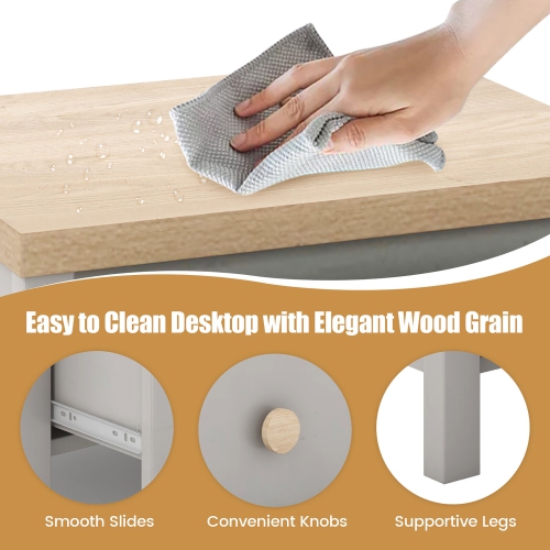 Gymax Nightstand Farmhouse Side End Table w/ Solid Wood Legs & 2 Drawers for Bedroom