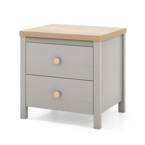 Gymax Nightstand Farmhouse Side End Table w/ Solid Wood Legs & 2 Drawers for Bedroom