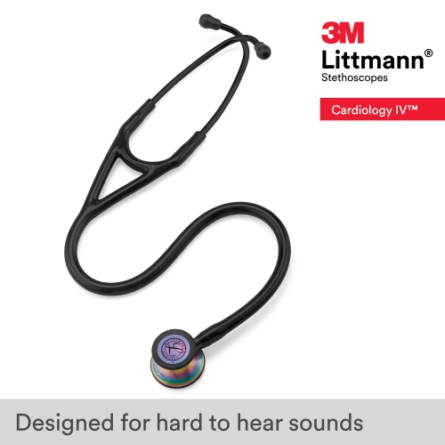 3M Littmann Cardiology IV Diagnostic Stethoscope, 6165, Rainbow-Finish Chestpiece, Black Tube, 27 in
