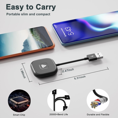 Plug and Play Upgraded Wireless Android Auto Adapter: Low Latency, Easy Installation for Factory Wired Android Auto in All Cars