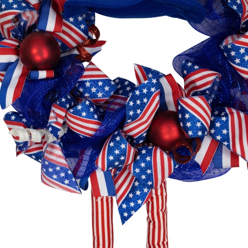 Patriotic Hat with Legs Deco Mesh Ribbon Wreath - 24"