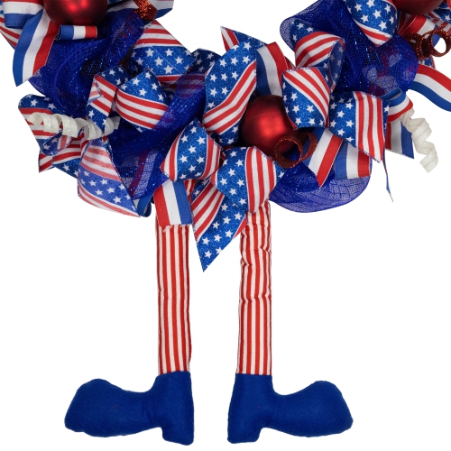 Patriotic Hat with Legs Deco Mesh Ribbon Wreath - 24"