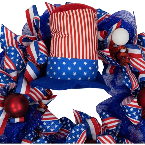 Patriotic Hat with Legs Deco Mesh Ribbon Wreath - 24"