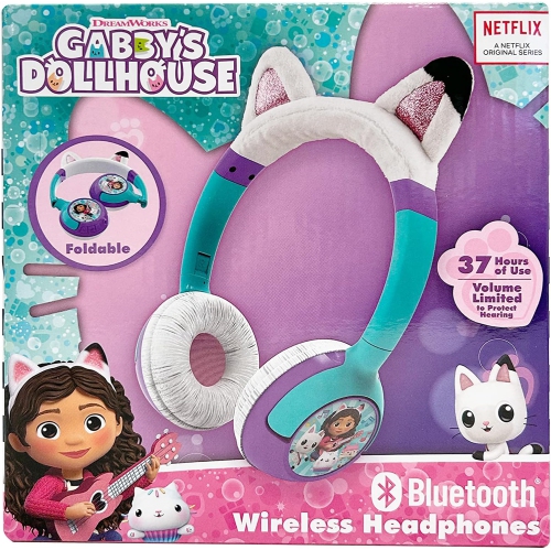 Gabbys Dollhouse Kids Bluetooth Headphones, Wireless Headphones with Microphone Includes Aux Cord, Volume Reduced Kids Foldable Headphones for