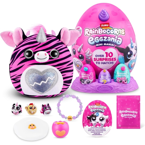 ZURU RAINBOCORNS  Rainbocorns Eggzania Mini Mania Zebra Plush Surprise Unboxing With Animal Soft Toy, Idea for Girls With Imaginary Play