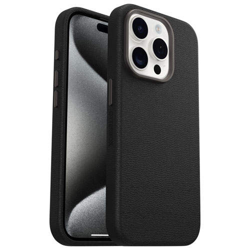 OtterBox Symmetry Cactus Leather Fitted Hard Shell Case for iPhone 15 Pro - Black