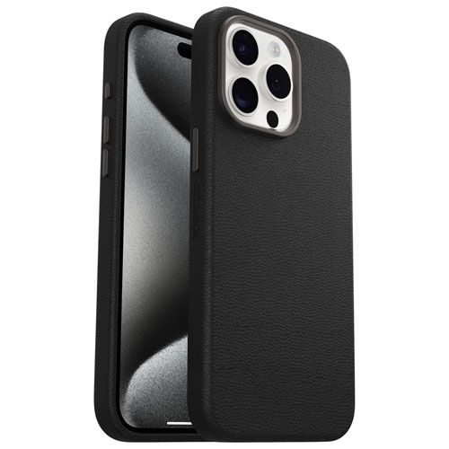 OtterBox Symmetry Cactus Leather Fitted Hard Shell Case for iPhone 15 Pro Max - Black