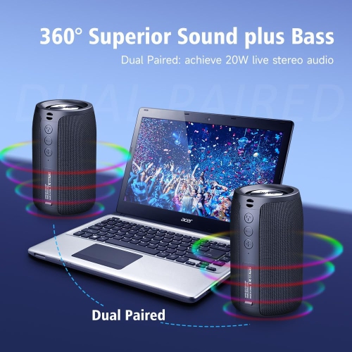 Portable Bluetooth Speaker, Waterproof Speaker, Wireless Speaker IPX5, 12H Playtime, Stereo Pairing, MIC/TF Card/USB/AUX Home/Outdoor/Home Audio Gift