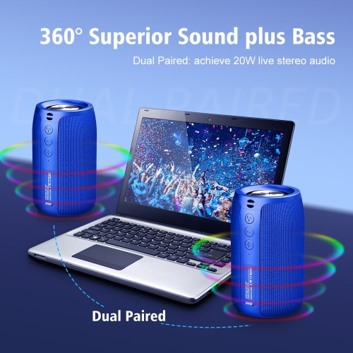 Portable Bluetooth Speaker, Waterproof Speaker, Wireless Speaker IPX5, 12H Playtime, Stereo Pairing, MIC/TF Card/USB/AUX Home/Outdoor/Home Audio Gift