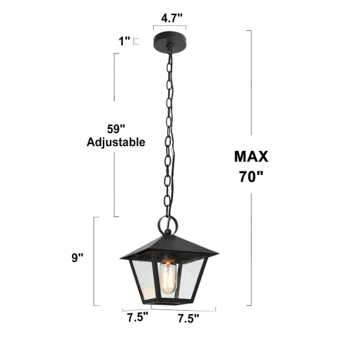 Farmhouse Black Outdoor Pendant Light, Jared 7.5 in. 1-Light Modern Cage Outdoor Ceiling Light with Seeded Glass Shade