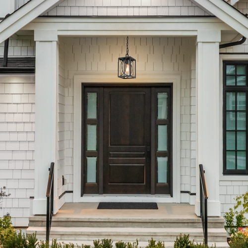 Modern Farmhouse Cage Outdoor Hanging Light 5.5-in 1-Light Black Lantern Outdoor Pendant Light with Clear Glass Shade