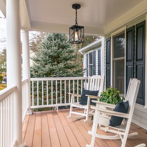 Modern Farmhouse Cage Outdoor Hanging Light 5.5-in 1-Light Black Lantern Outdoor Pendant Light with Clear Glass Shade