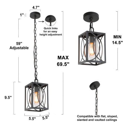 Modern Farmhouse Cage Outdoor Hanging Light 5.5-in 1-Light Black Lantern Outdoor Pendant Light with Clear Glass Shade