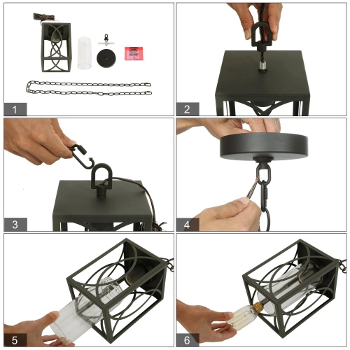 Modern Farmhouse Cage Outdoor Hanging Light 5.5-in 1-Light Black Lantern Outdoor Pendant Light with Clear Glass Shade