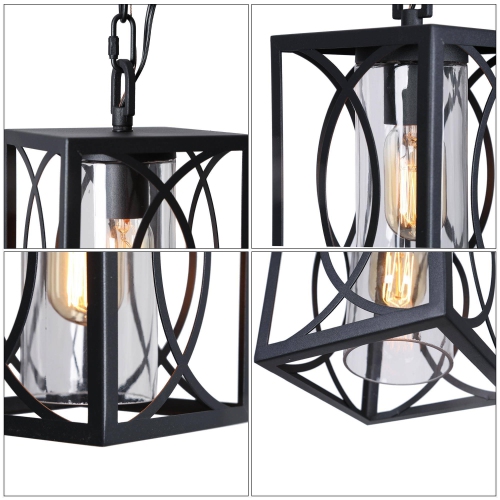 Modern Farmhouse Cage Outdoor Hanging Light 5.5-in 1-Light Black Lantern Outdoor Pendant Light with Clear Glass Shade