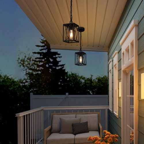 Modern Farmhouse Cage Outdoor Hanging Light 5.5-in 1-Light Black Lantern Outdoor Pendant Light with Clear Glass Shade