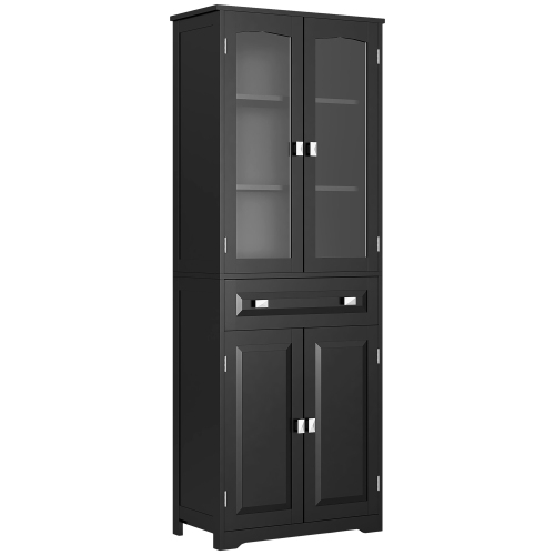 HOMCOM – Armoire garde-manger de cuisine de 63&nbsp;po, armoire de rangement autonome avec portes en verre, tiroir et tablettes réglables, noir